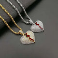 Best Selling Stainless Steel Silver Jewelry Painted Full Diamond Broken Heart Pendant Necklace