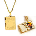 2024 Librarian Stainless Steel Bohemian Necklace Vintage Delicate Imitation Book Locket Secret Hiding Place Photo Buddhism Party
