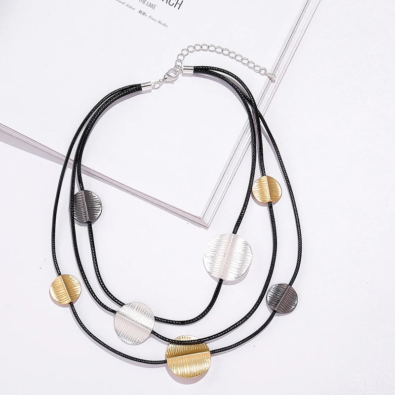 TongLing European Vintage Layered Textured String Necklace Women Necklace Stylish Choker Necklace for Daily Life