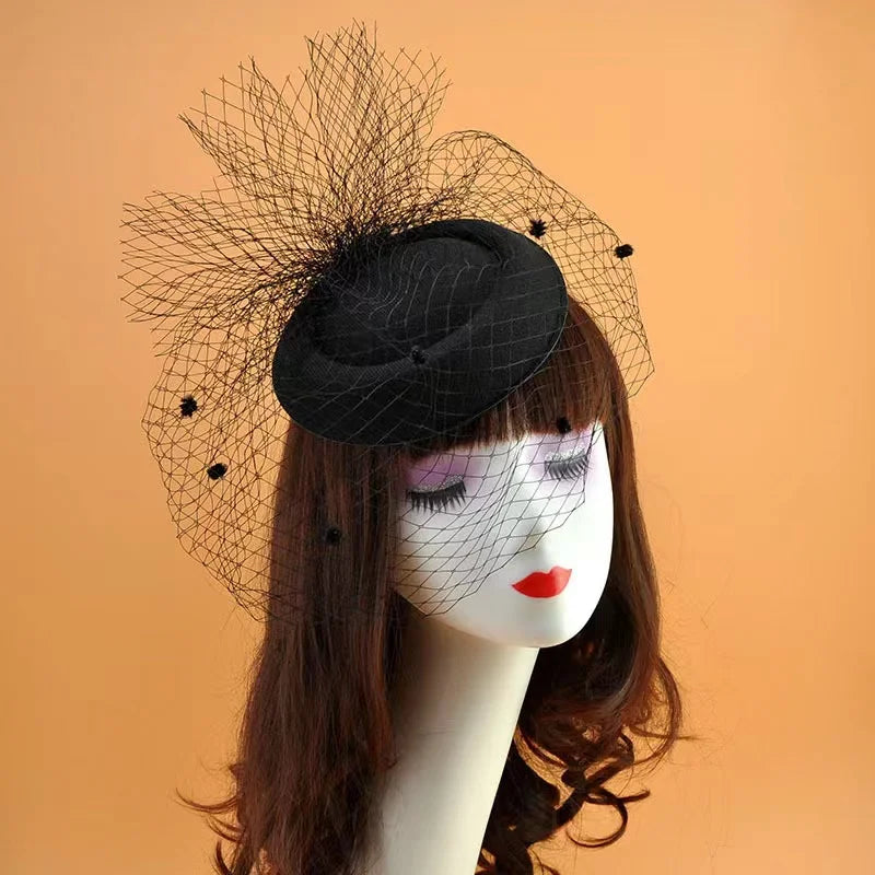 Fashion Elegant Lady Woolen Fascinator Accessories Wedding Women Party Feather Mesh Net Veil Party Clip