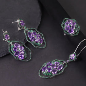 W0435 Timely Production Factory Wholesale Manufacturer 925 Silver Custom Natural Amethyst Handmade Purple Stone Jewelry Sets