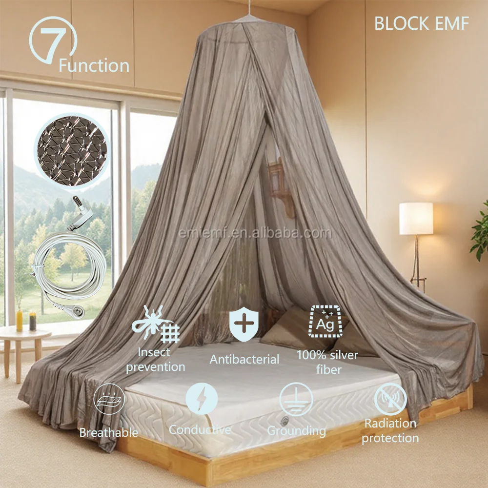 100% Silver Fiber Radiation Emf Shielding Canopy Mosquito Net -   Esd Earthing Emf Canopy for Bed Use