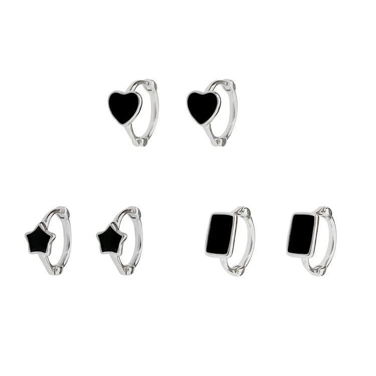 2022 NEW Fashion Black Earring Charms 925 Sterling Silver Hoop Heart Earring Jewelry Women Popular