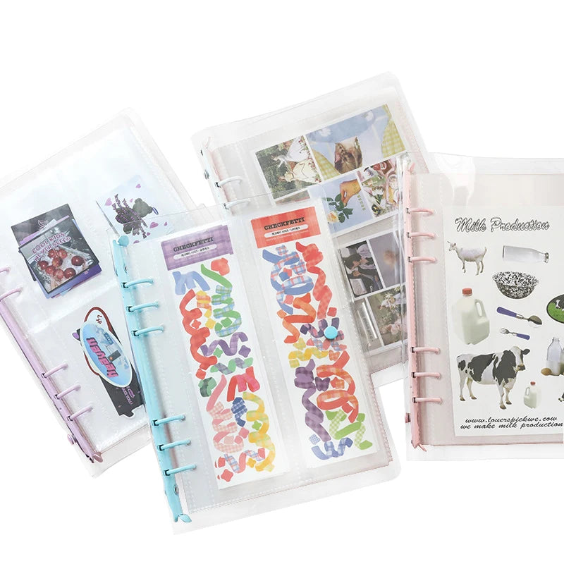 A5/A6 Clear PVC Photo Album with 3\" and 5\" Pockets Color Loose Leaf Binder for Transparent PP Pages