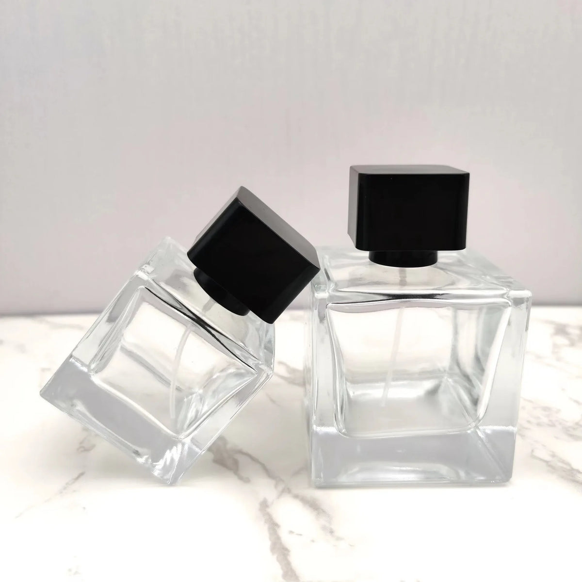30ml 50ml 100ml Custom Classic Clear Frosted Luxury Square Mist Spray Empty Glass Perfume Bottle With Square Plastic Cap
