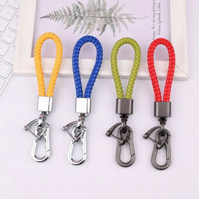 Luxury Colorful Handwoven Pu Leather Rope Key Chain Compact Car Key Holder Accessory Cute Rotate Horseshoe Buckle Metal Keyring