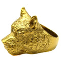 Domineering Animal Jewelry Royal Gold Plating Stainless Steel Vintage Stylish Cluster Wolf Finger Ring for Men