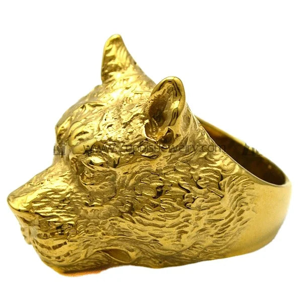 Domineering Animal Jewelry Royal Gold Plating Stainless Steel Vintage Stylish Cluster Wolf Finger Ring for Men