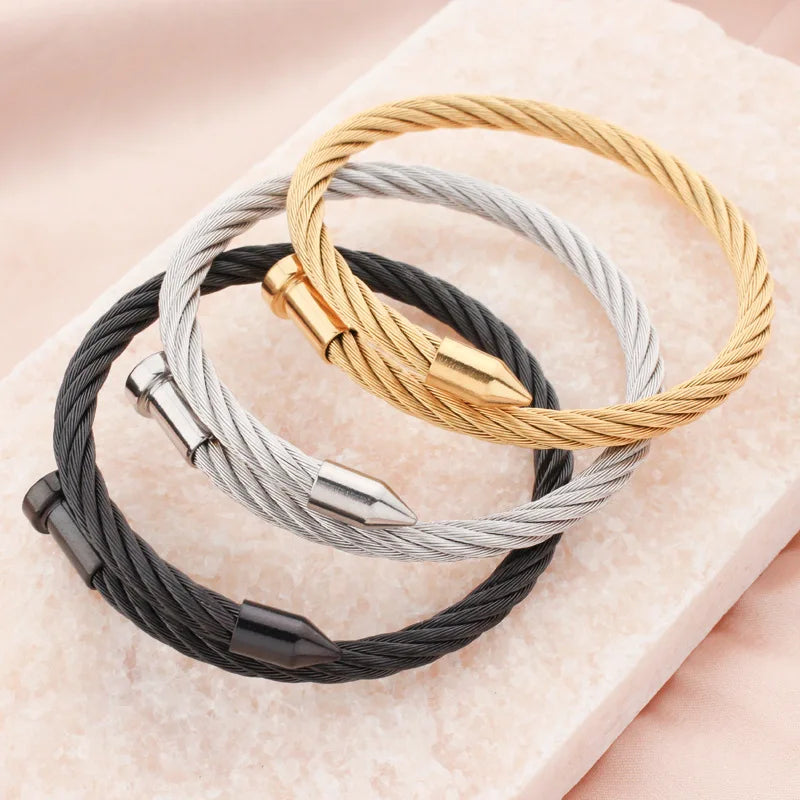 Nabest 18K Plated Stainless Steel Cable Wire Bangles Jewelry Waterproof Twists Nail Personalized Bracelet and Bangle