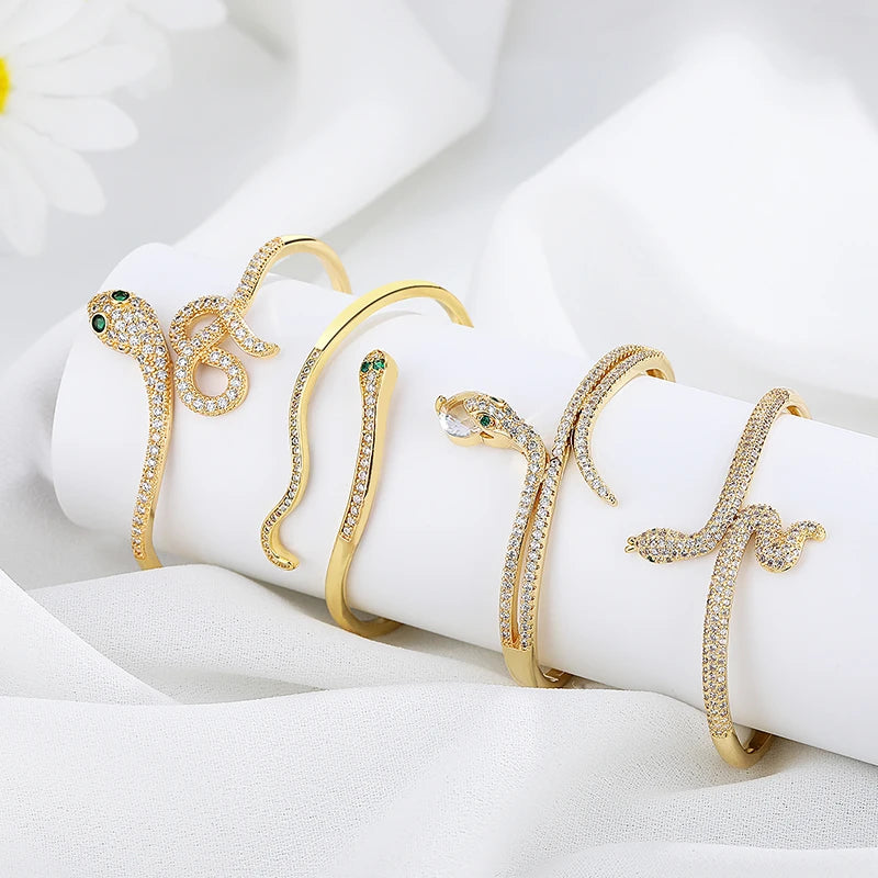 Luxury Charm Wholesale 18K Brass Gold Plated Zircon Snake Women'S Bracelets Fashion Jewelry Bangles