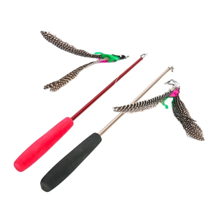 Luxurious Style Colorful Cat Feather Bundle Set Stick Extension Fishing Rod Eco-Friendly Interactive Cat Teaser Wand Toy China