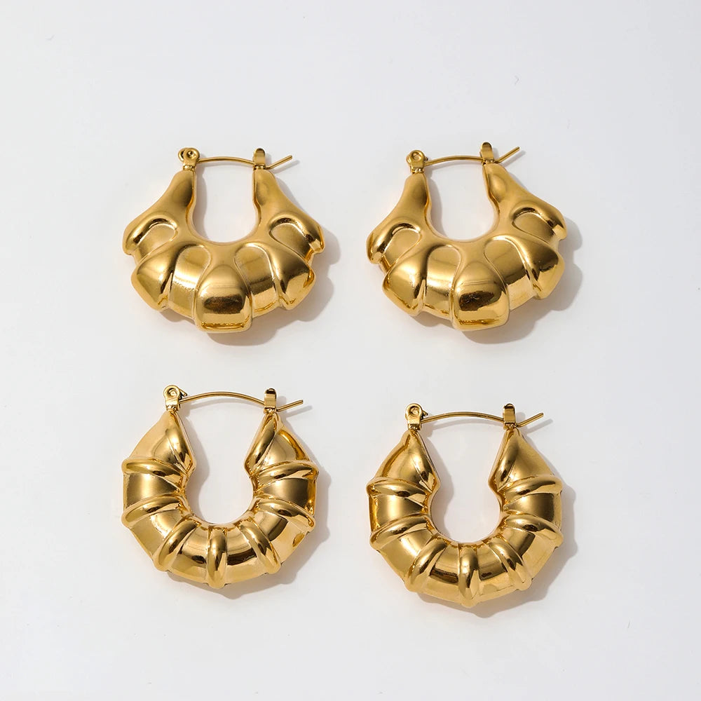 High End 18K PVD Big Gold Plated Mirror Polished Waterproof Tarnish Free Statement Chunky Hollow Stainless Steel Hoop Earring