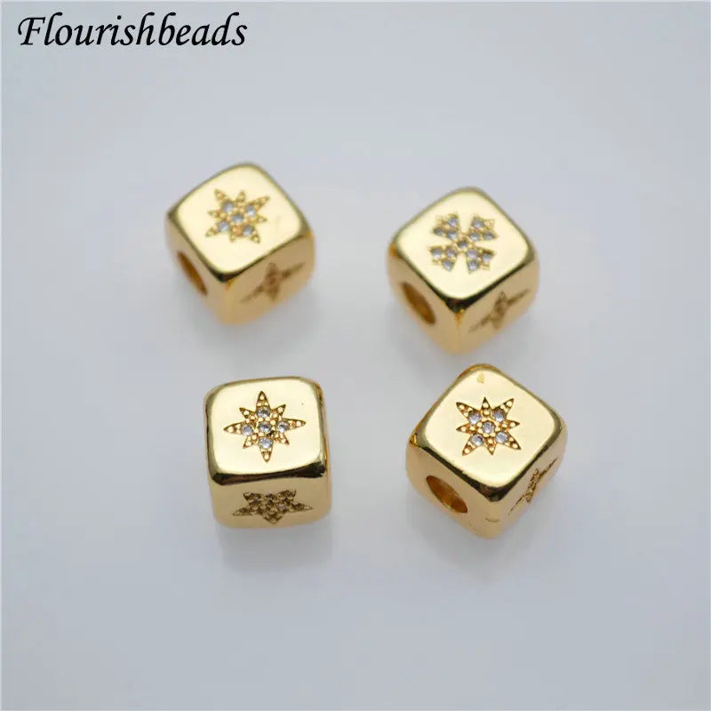 Gold Plated Inlaid CZ Cube Charm Square Beads  Pendant DIY Bracelet Loose Beads Accessories Spacer Beads
