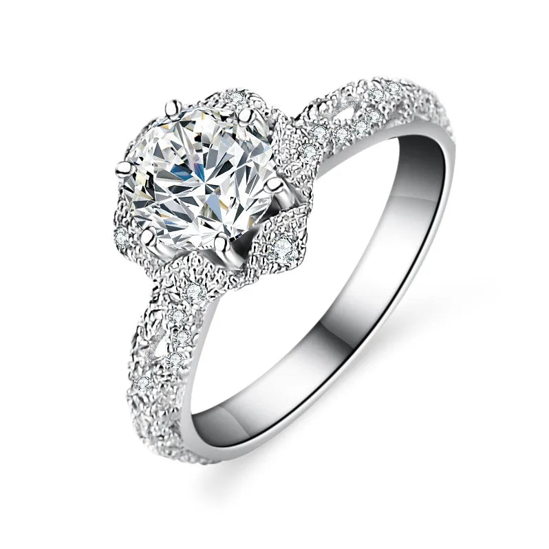 Manufacturer Direct 925 Sterling Silver Classic Moissanite Ring 1 Carat Fashion Ring for Women's Parties Six Claws Design