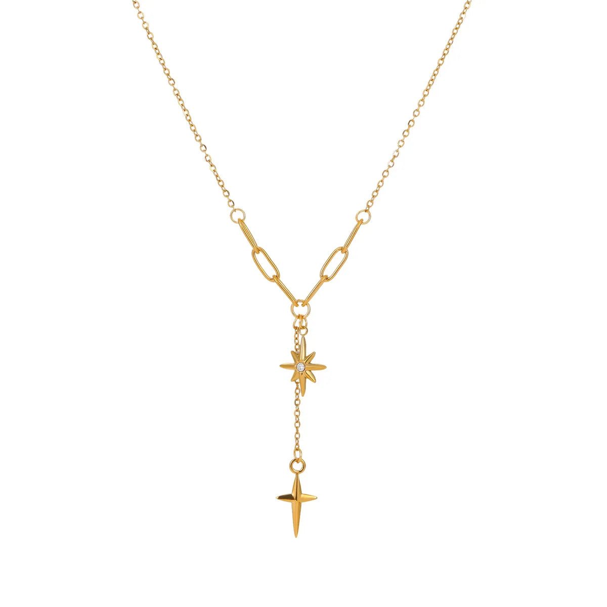 N&S Minimalist Stainless Steel Necklace Clavicle Chain Zircon Eight-Awn Star Pendant Tassel Cross Fashion Pendant Necklaces