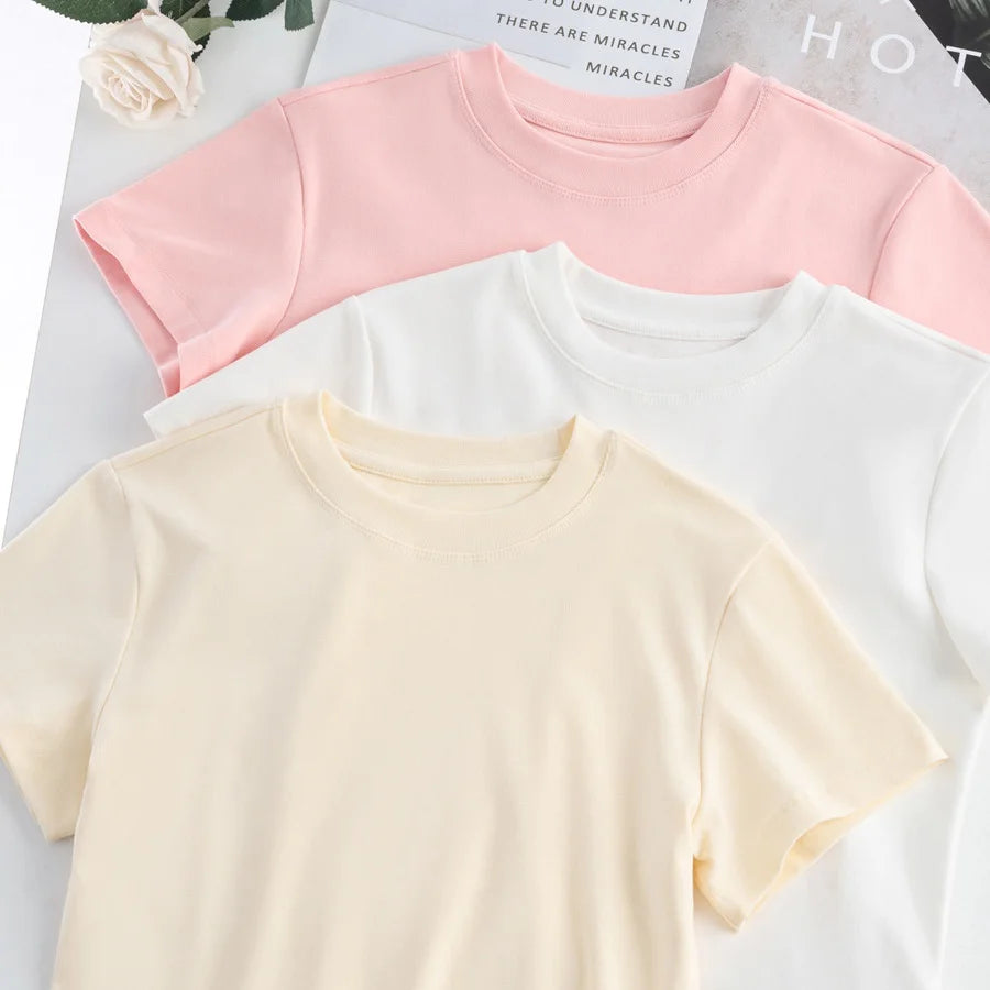 Wholesale Short Sleeve T-shirt Round Neck Ladies Custom logo Plain T-shirt Cotton Spandex Casual Soft Plain Women's T-Shirts
