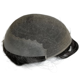Q6 Style Thin Skin PU Natural Front Bleached Knots Fine Swiss Lace Human Hair System Toupee for Men