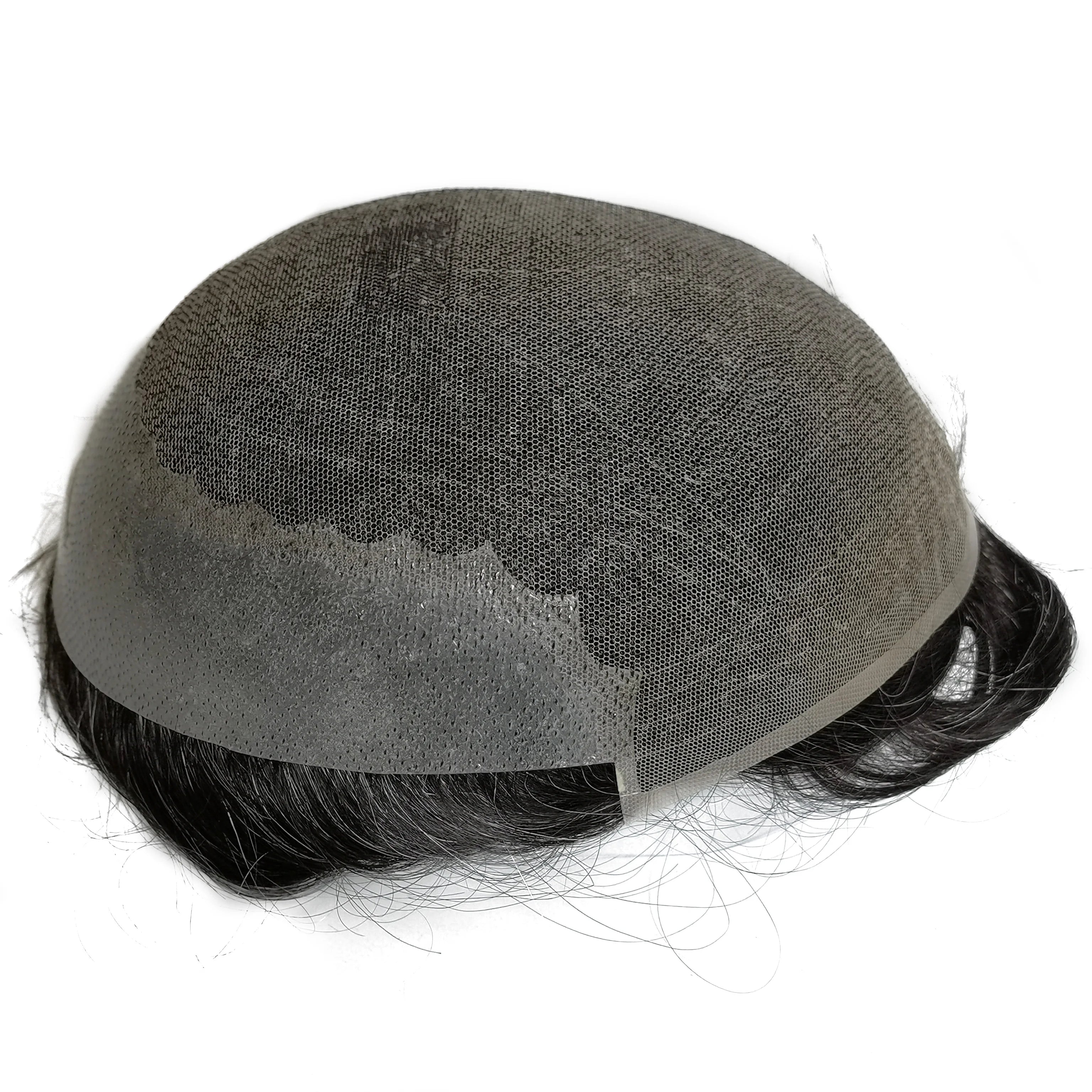 Q6 Style Thin Skin PU Natural Front Bleached Knots Fine Swiss Lace Human Hair System Toupee for Men