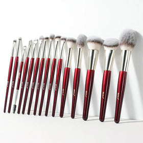 BEILI 15pcs High Quality Synthetic Hair Red Makeup Brushes Set Powder Concealer Eyeshadow Brush Set Brocha De Maquillaje