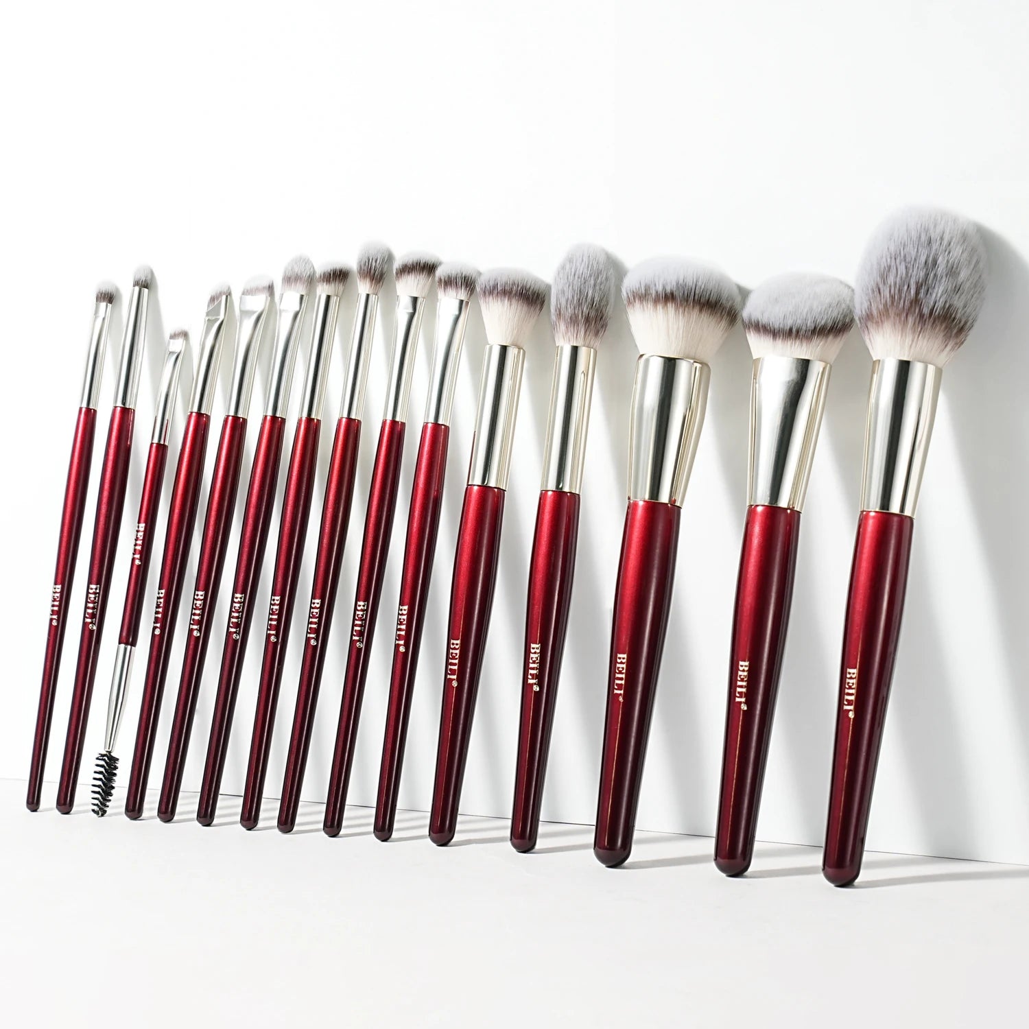BEILI 15pcs High Quality Synthetic Hair Red Makeup Brushes Set Powder Concealer Eyeshadow Brush Set Brocha De Maquillaje