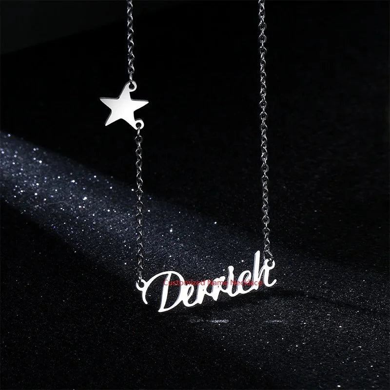 Personalized Star Name Necklace Stainless Steel Custom Jewelry Handmade Nameplate Pendant Necklace Women Men Christmas Gifts
