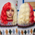 Factory Wholesale Synthetic Chemical Fiber Wig With Bangs Natural Curly Red Yellow Synthetic Wig Soft Hair Strands