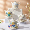 Ceramic Stackable Teacup and Teapot Set for One Person Large Capacity Flower Porcelain Tea Cup With Saucer