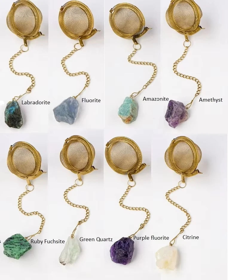 Wholesale Natural Crystal Tea Strainer Stainless Steel Mesh Crafts Healing Energy Stone for Gift