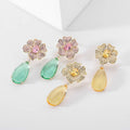 Jachon New Flower Earrings Micro-encrusted With Zirconium Crystal Luxury Earrings Dress Accessories Silver Needle Drop Earrings