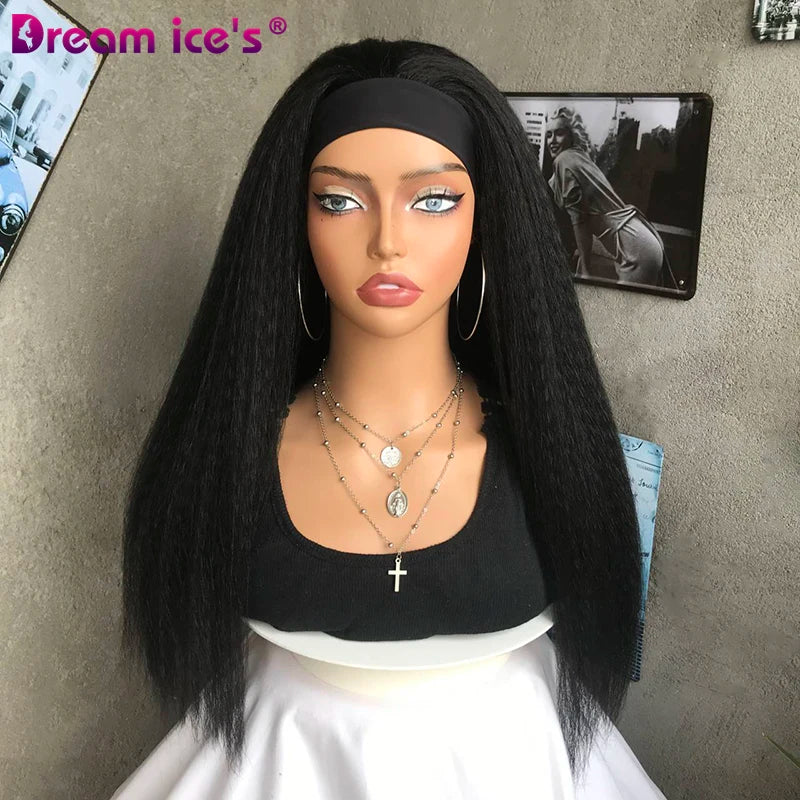 Wholesale Headband Wig for Women Long Black Afro Kinky Straight Hair Heat Resistant Synthetic Fiber for Daily Party Use