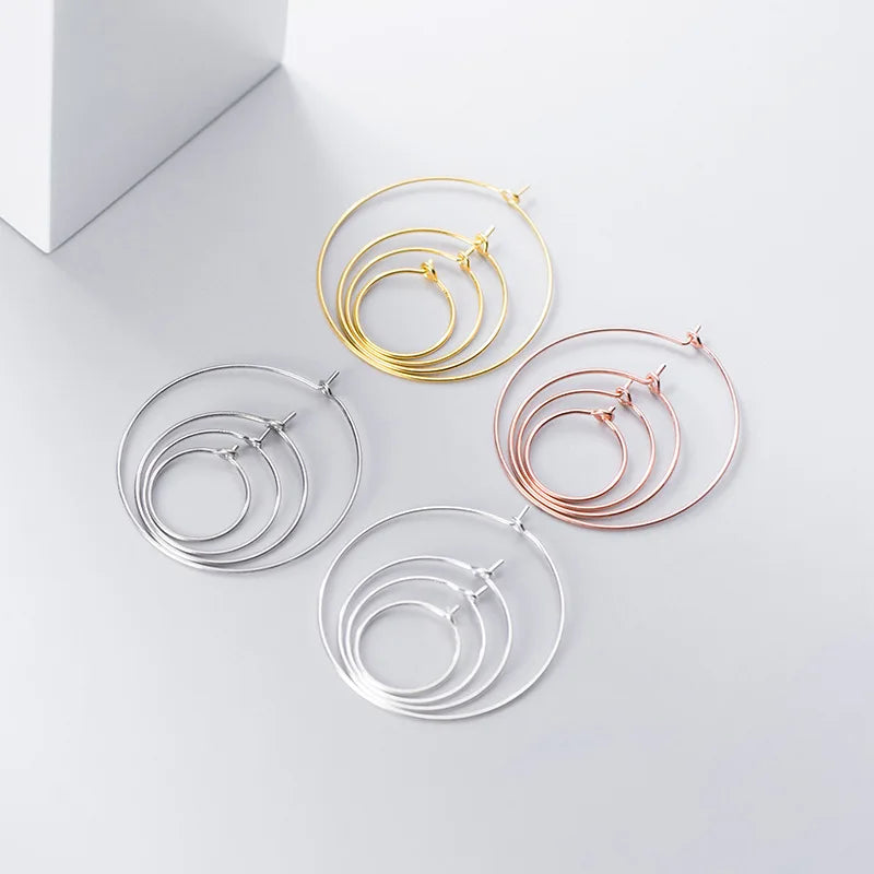 15MM 20MM 25MM 30MM 35MM 925 Sterling Silver Circle Ear Wire Hoops Earrings Findings