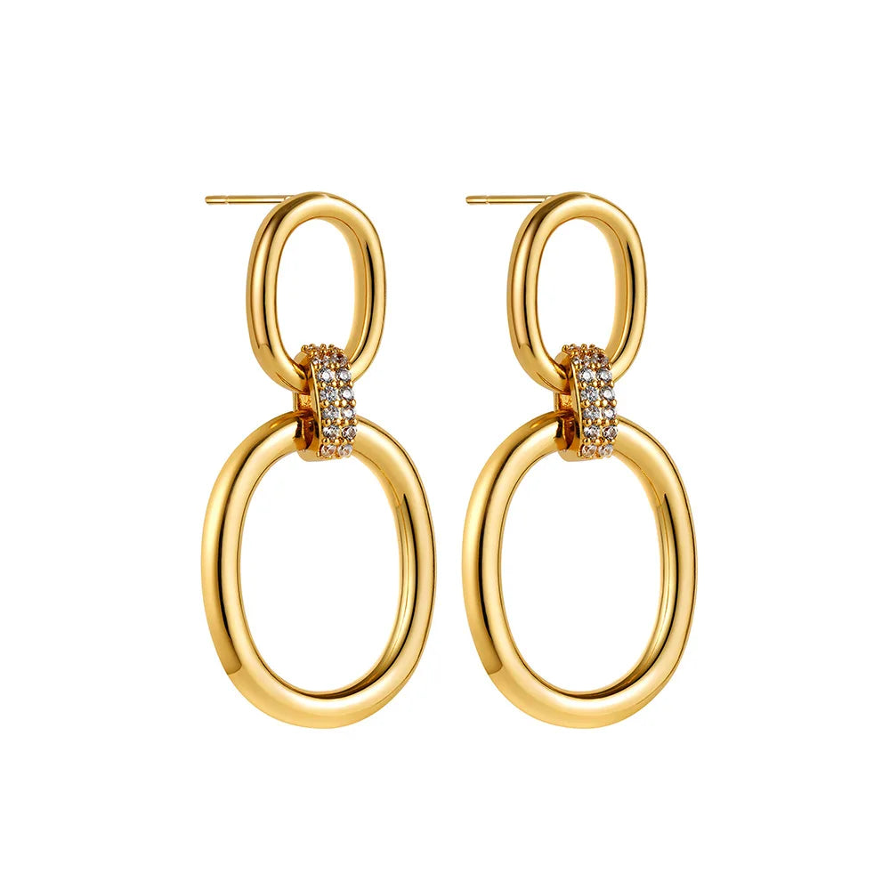 Women's Trendy New Design 18K Gold Plated Stainless Steel Drop Stud Earrings Waterproof Fashion for Party