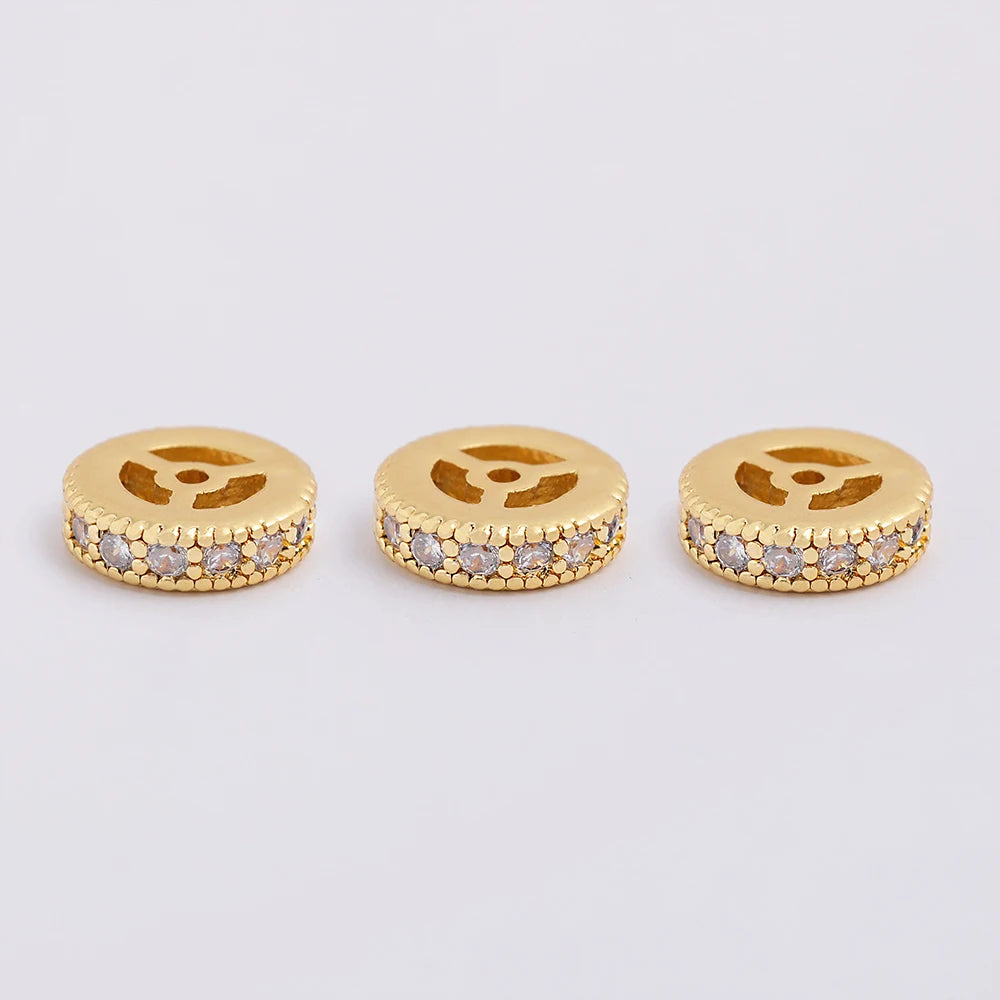 No Tarnish Brass Plated 18K Gold Hollow Zircon Spacer Beads Round Loose Bead Jewelry  Making Micro-set Zircon Wheel Spacer Beads