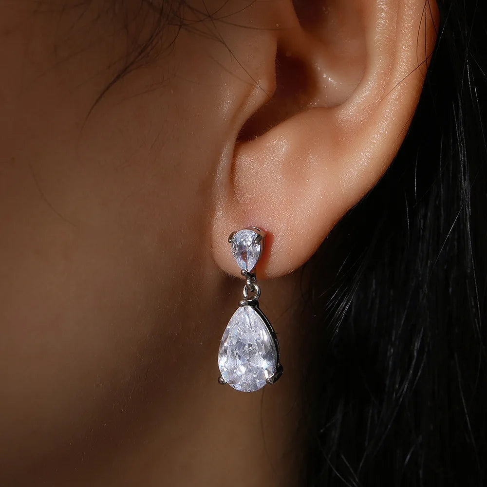 SLBRIDAL INS Style CZ Crystal AAA Grade Fashion Waterdrop Women Girls Cubic Zircon Earrings Bridal Wedding Dangle Earrings