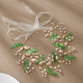 Green Leaf Crystal Pearls Rhinestone Bridal Headband for Bride Bridesmaid Pearl Rhinestone Hair Vine for Wedding Women and Girls