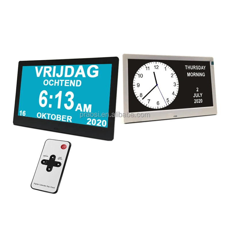 High Resolution 10.1" Dementia Clock WiFi Photo Frame Digital Calendar Day Clock With Weather Forecast