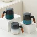Hot Seller Exquisite Embossed Luxury Porcelain  Chinese Tea Filter Mug Teacup Set