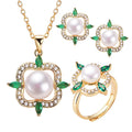 Flower Design 18K Gold Plated Romantic Wedding & Party Freshwater Pearl Jewelry Set