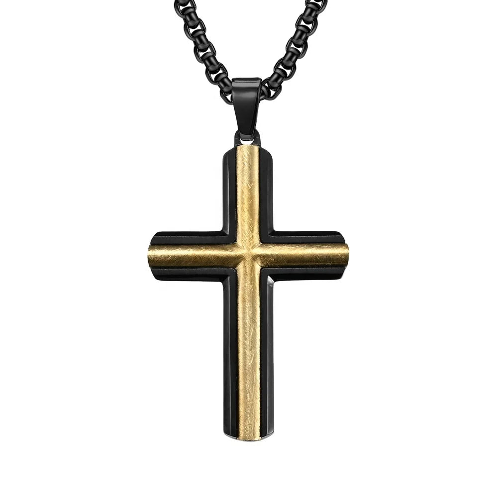 Alin Wholesale Two Tone Stainless Steel Cross Christian Pendant Necklace for Anniversary Party