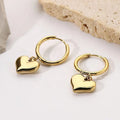 Korean Fashion Hoop with Heart Dangle Earrings 18K Gold Plated Stainless Steel Huggie Earrings