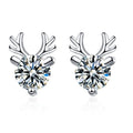 Christmas Reindeer Earrings Gifts for Ladies Girls 925 Silver Piercing Cartilage Jewelry Moissanite Deer Antler Stud Earring