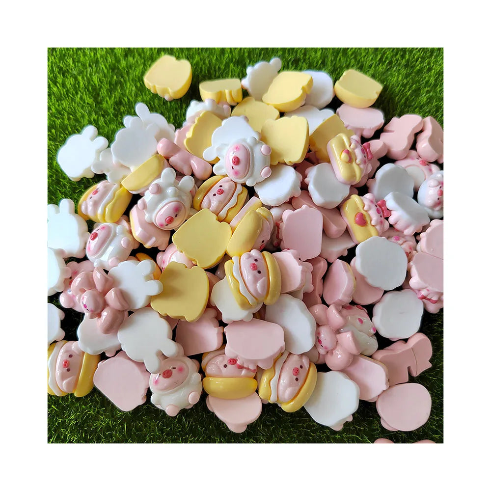 Kawaii Cartoon Pig Flat Back Resin Cabochons for Phone Decor Parts DIY Hair Bows Center Accessories Scrapbooking Craft
