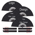 Bamboo Ribs Largre Custom Promotional Large Rave Fan Nylon Fabric Hand Held Folding Fans