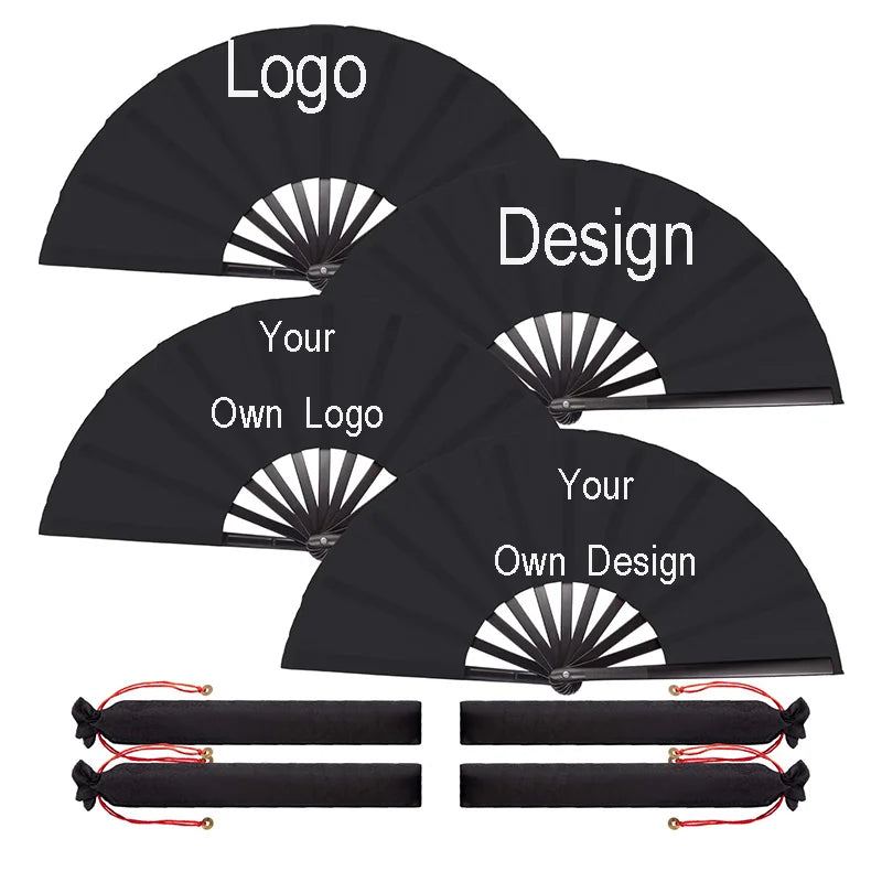 Bamboo Ribs Largre Custom Promotional Large Rave Fan Nylon Fabric Hand Held Folding Fans