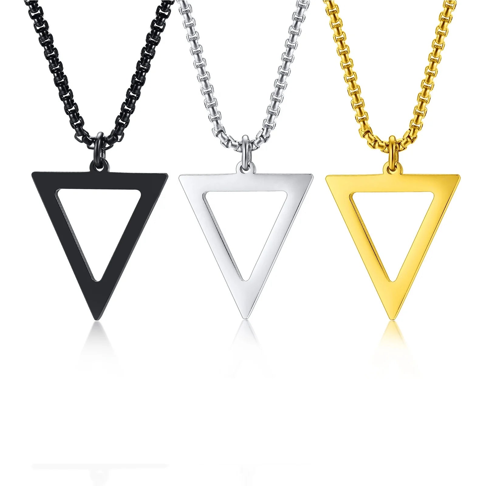 MECYLIFE Stainless Steel Necklace Hiphop Geometric Triangle Necklace for Men Classic Jewelry Pendant Necklace