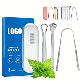 Custom Logo Stainless Steel Metal Tongue Cleaner With Case Tongue Scraper Cleaner Copper Dental Oral Set Tongue Cleaner Scraper