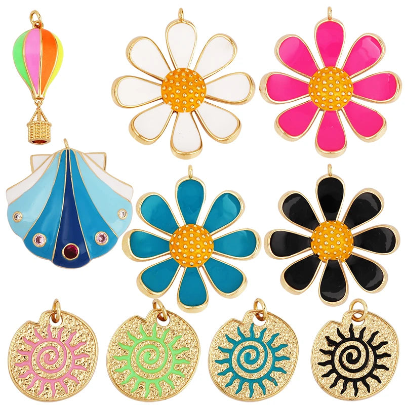 Enamel Jumbo Flower Snail Balloon Charm 18K Real Gold Plated ColourNecklace Bracelet Pendant for Handmade Jewelry Supplies M27