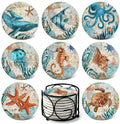 Hot Selling Absorbent Ceramic Coasters 4" Diameter Drink Round Water-absorbent Quick-drying Coaster Sea Turtle Ocean
