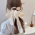 Super Fairy White Retro French Big Bow Ribbon Stick Girl Spring French Barrtte Hair Accessories Clips Hairpins