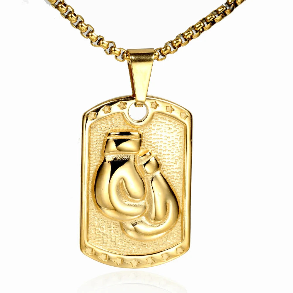 New Style Fitness Gold Boxing Tool Sport Rectangle Pendant Metal Necklace
